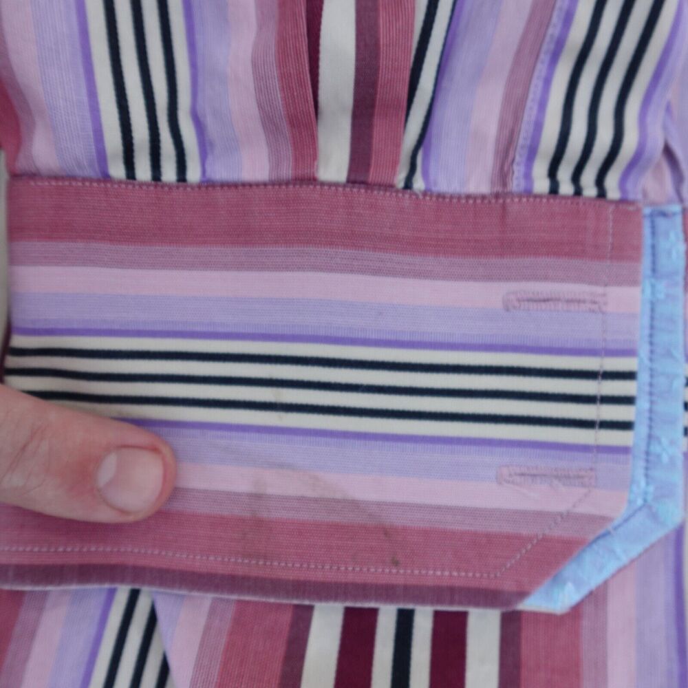 Robert Graham Shirt Men's XL Multicolor Striped Button Up Floral Flip Cuff - Picture 10 of 14